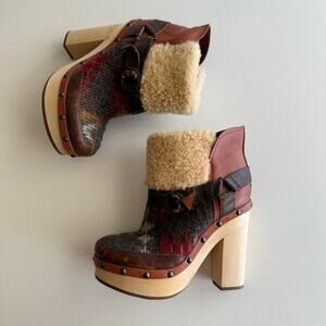 Woolrich Anthropologie Artist Wool and Shearling Wood Sole Heeled Boots sz 8‎
